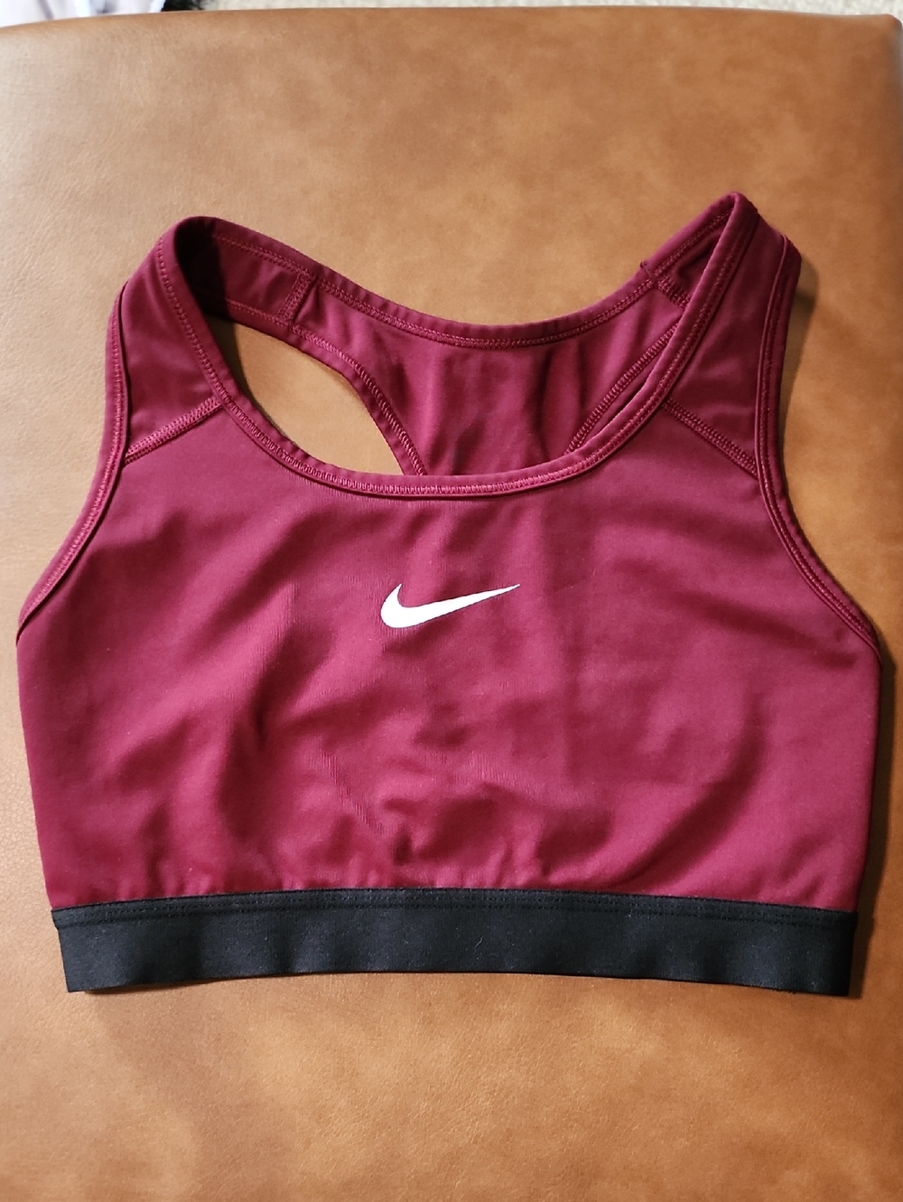 Nike Dark Red Sports Bra with Black Band and White Swoosh